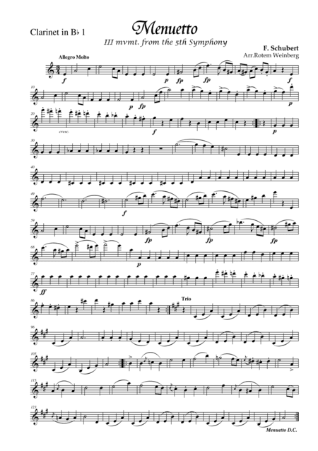 Menuetto from Symphony No.5 (Clarinet Quintet) (arr. Rotem Weinberg)