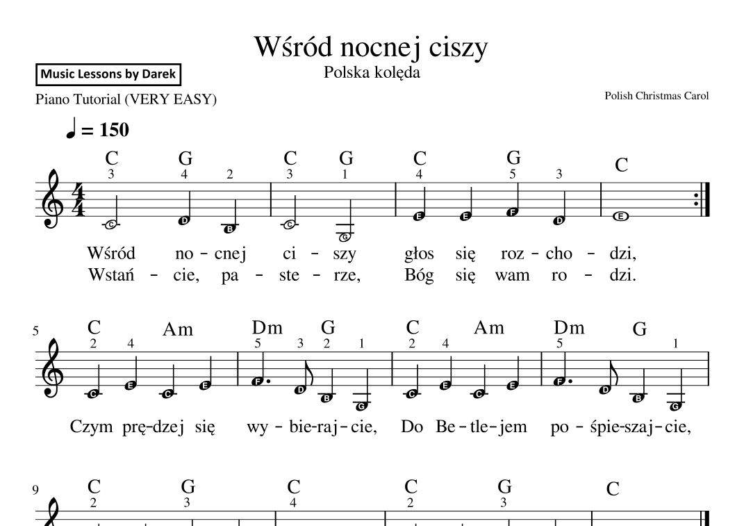 Wsród nocnej ciszy (Polish Christmas Carol) [VERY EASY PIANO] (arr. Darek)
