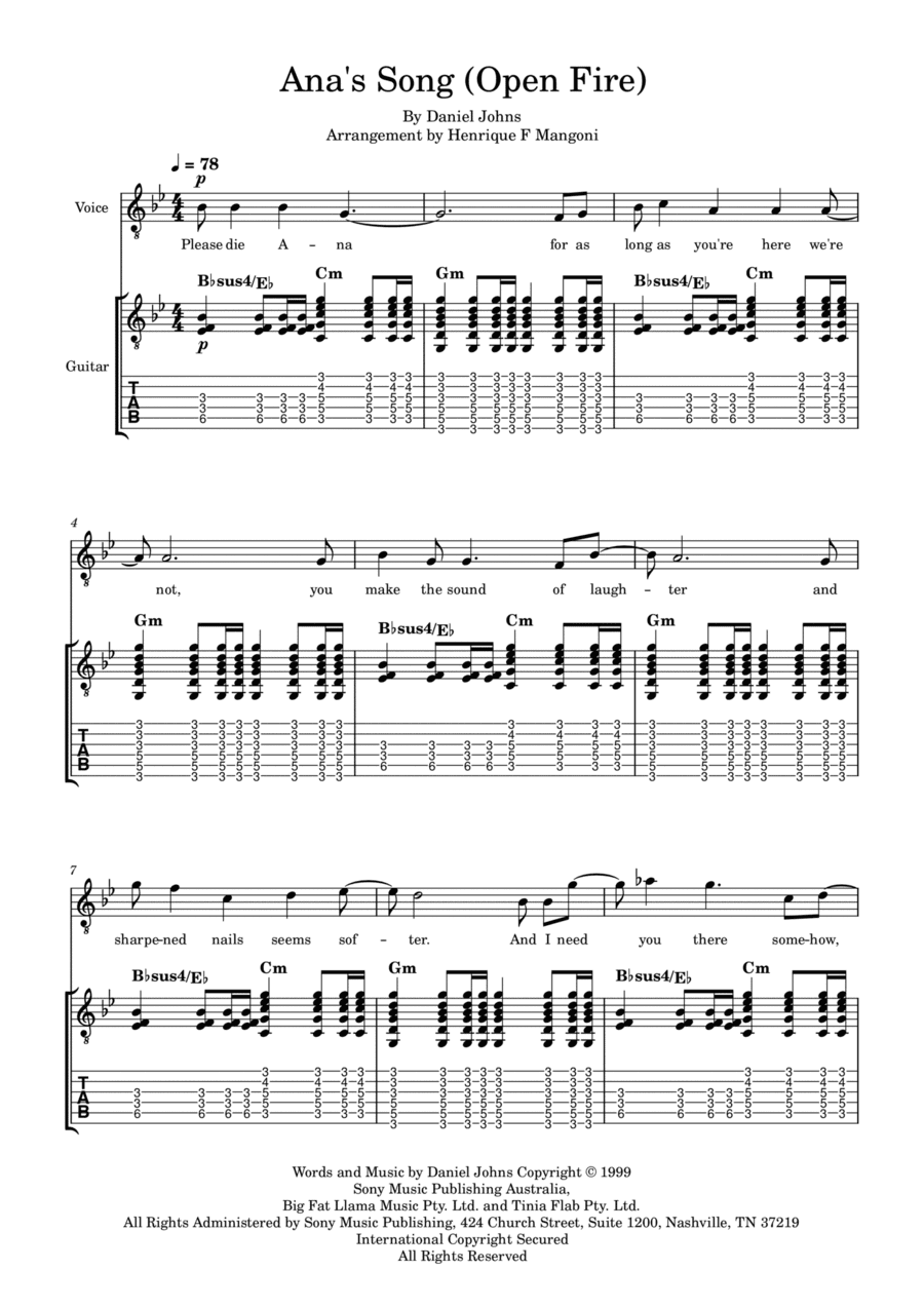 Ana's Song (open Fire) (arr. Henrique F Mangoni)