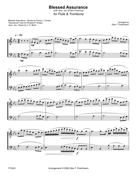BLESSED ASSURANCE/JESU JOY OF MAN'S DESIRING - Flute & Trombone (unaccompanied) (arr. Glen Poehlmann)