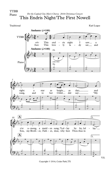 This Endris Night/The First Nowell (TTBB Piano Reduction)