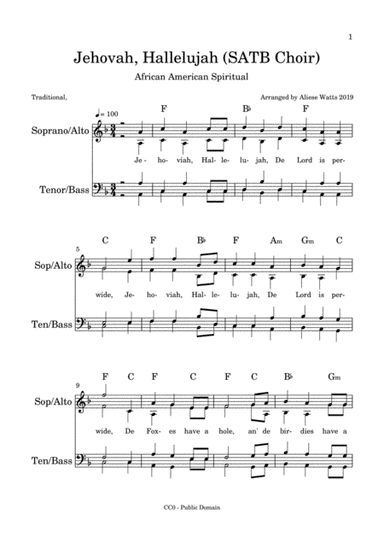 Jehovah Hallelujah  (SATB Choir) (arr. Aliese Watts)