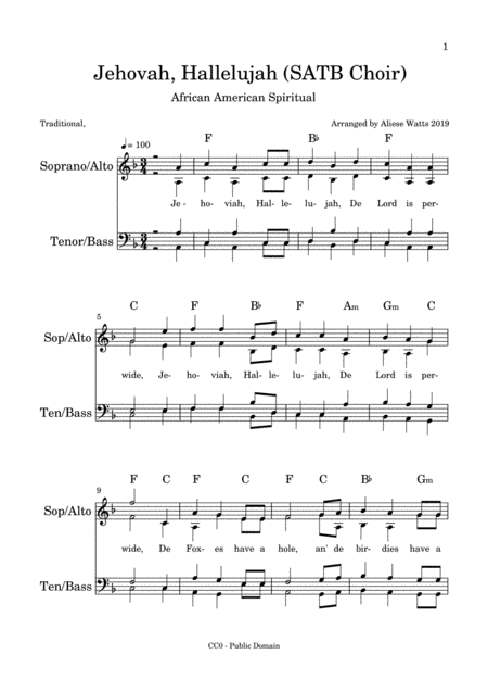 Jehovah Hallelujah  (SATB Choir) (arr. Aliese Watts)