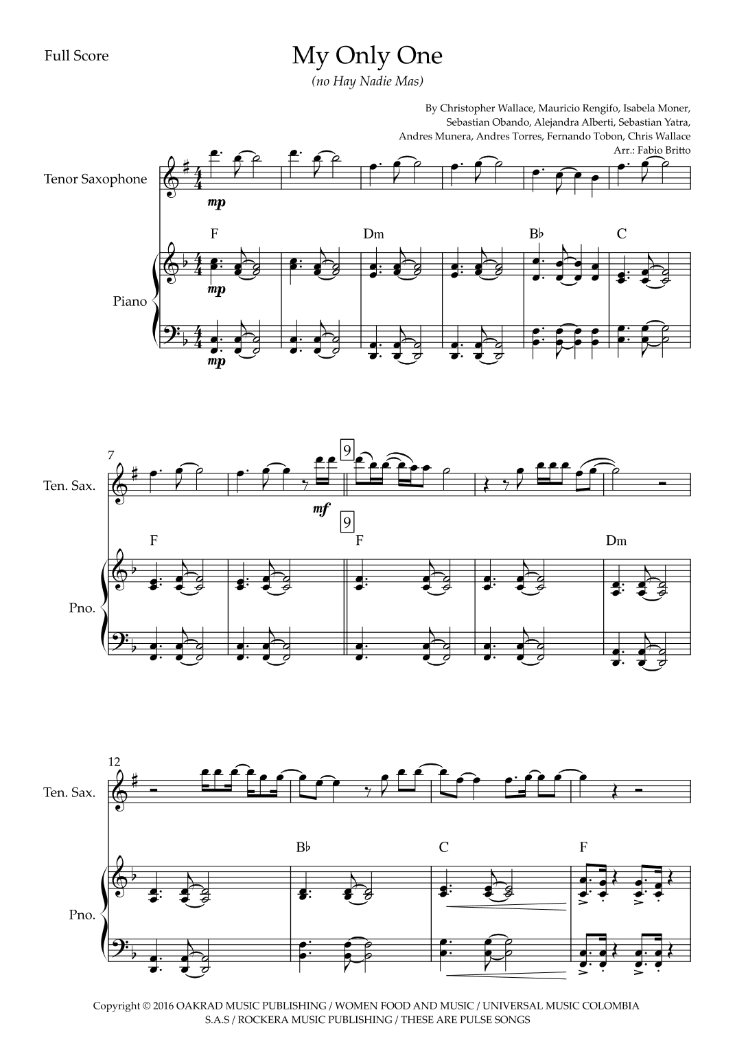 My Only One (no Hay Nadie Mas) (arr. Ottirb Sage)