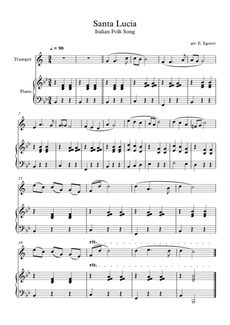 Santa Lucia, Italian Folk Song, For Trumpet & Piano (arr. Eugene Egorov)