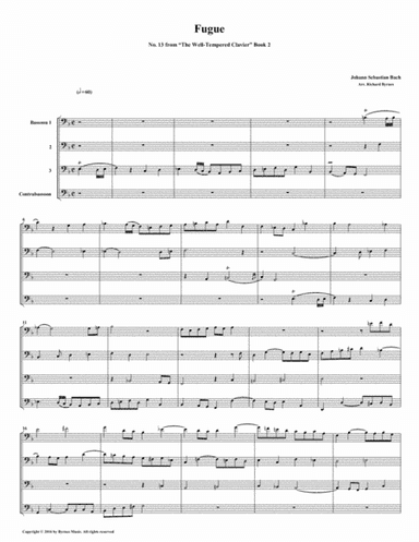 Fugue 13 from Well-Tempered Clavier, Book 2 (Bassoon Quartet) (arr. Richard Byrnes)