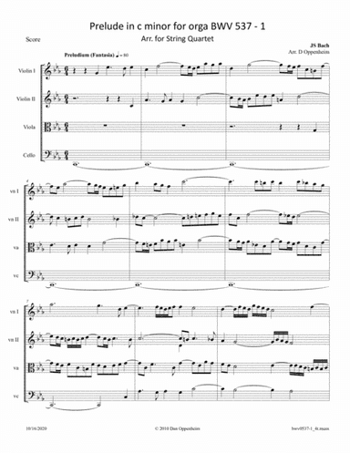 Bach: Prelude in C minor for Organ BWV 537 arr. for String Quartet (arr. D Oppenheim)