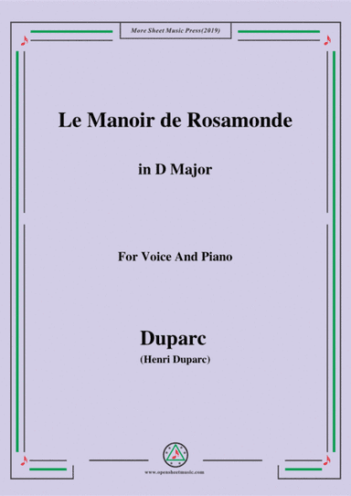 Duparc-Le Manoir de Rosamonde in D Major,for Violin and Piano (arr. MSM)