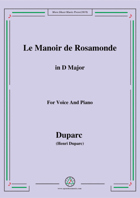 Duparc-Le Manoir de Rosamonde in D Major,for Violin and Piano (arr. MSM)