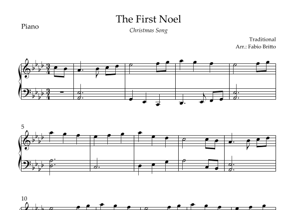 The First Noel (Christmas Song) for Easy Piano Solo in Ab Major (arr. Fabio Britto)
