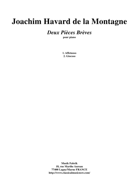 Joachim Havard de la Montagne:  Deux Pièces Brèves for piano