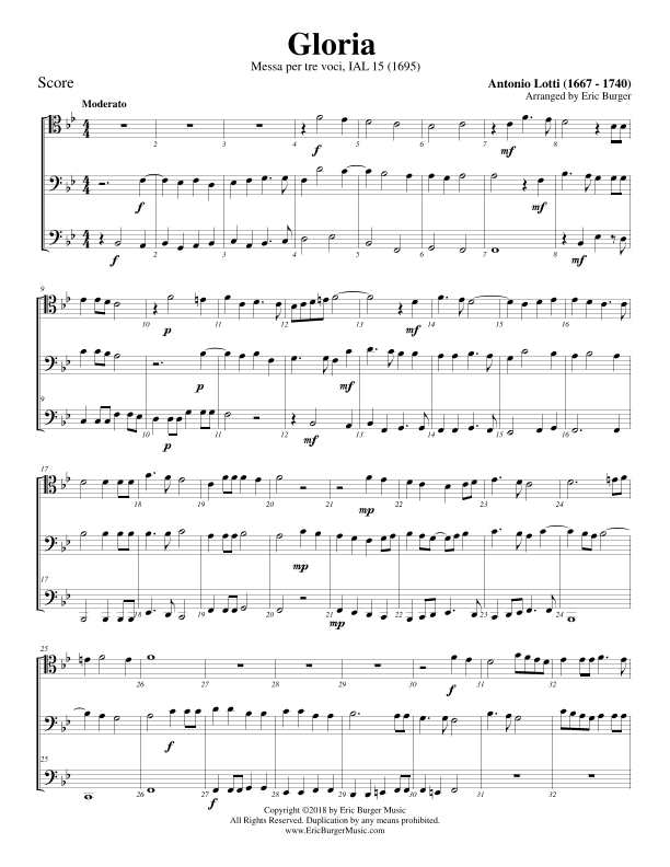 Gloria for Trombone or Low Brass Trio (arr. Eric Burger Music)