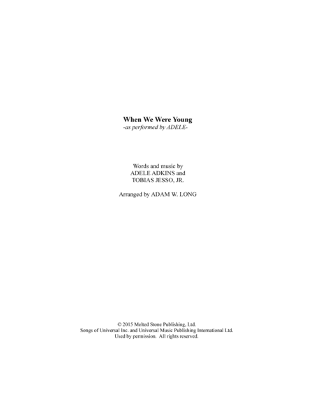 When We Were Young (arr. Adam W. Long)