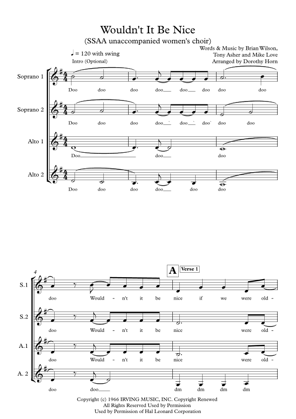 Wouldn't It Be Nice (arr. Dorothy Horn)