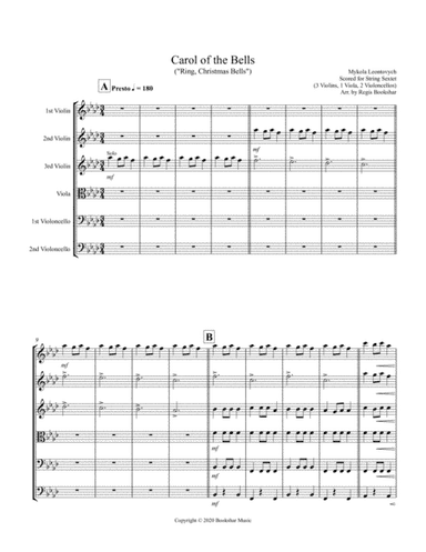 Carol of the Bells (F min) (String Sextet - 3 Violin, 1 Viola, 2 Cello) (arr. Regis Bookshar)