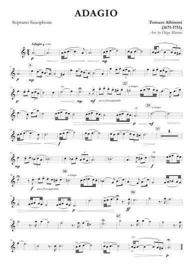 Albinoni's Adagio for Soprano Saxophone and Piano (arr. Diego Marani)