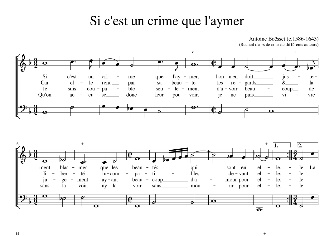 Si c'est un crime que l'aymer (arr. Early Music Scores)