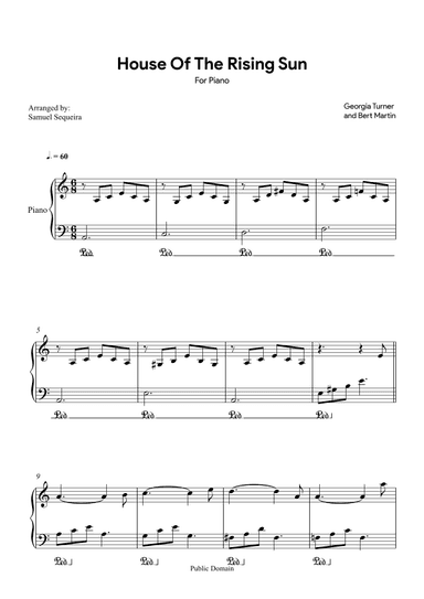 House of the Rising Sun - for Piano (arr. Samuel Sequeira)
