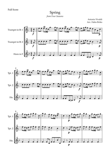 Spring (from Four Seasons of Antonio Vivaldi) for Brass Trio (arr. Fabio Britto)