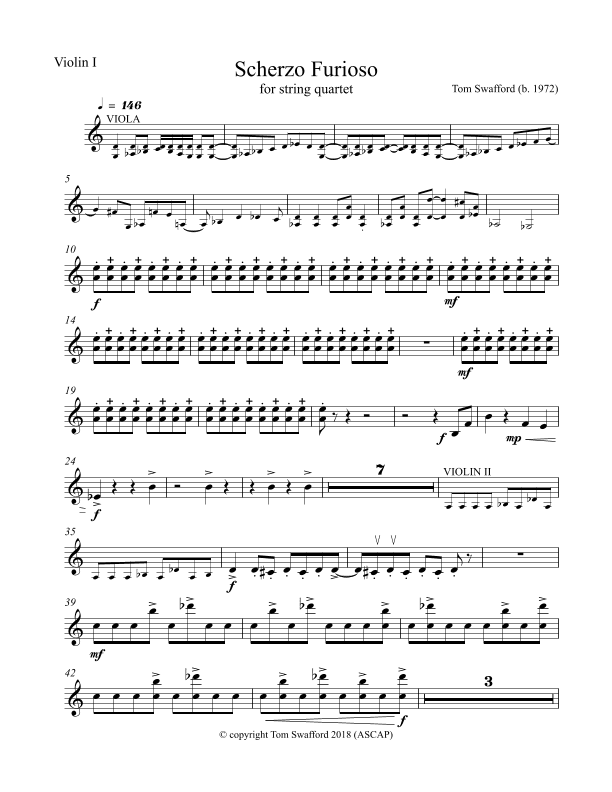 Scherzo Furioso for string quartet (parts)