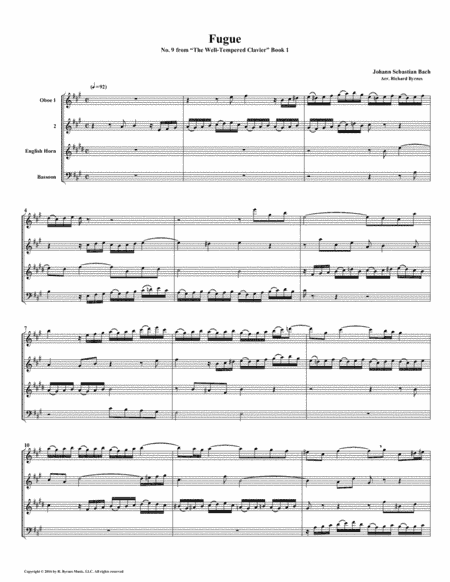 Fugue 09 from Well-Tempered Clavier, Book 1 (Double Reed Quartet) (arr. Richard Byrnes)