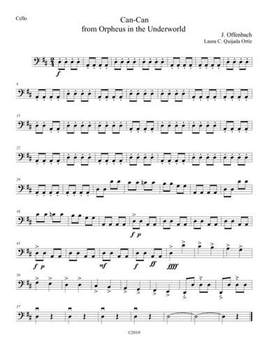 Can Can from Orpheus in the Underworld. For intermediate string orchestra. SCORE & PARTS. (arr. Laura C. Quijada Ortíz)
