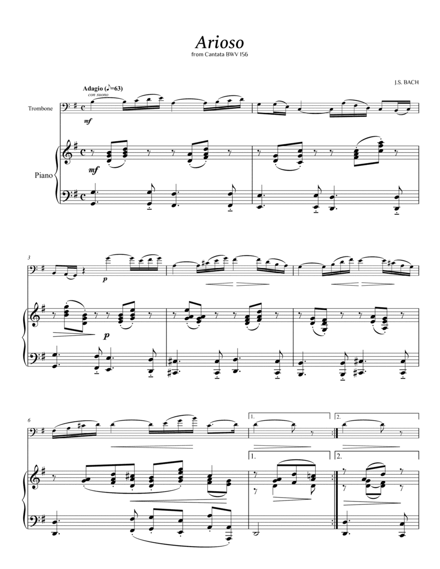 Bach - Arioso (from Cantata BWV 156) for Trombone and Piano (arr. Cássio Silva Chaves)