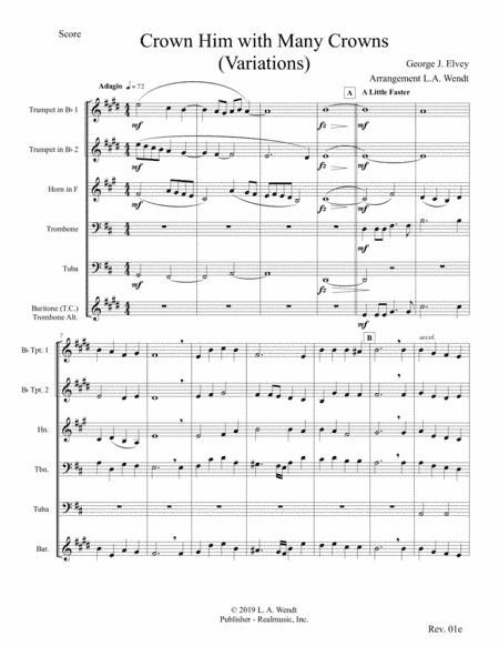Crown Him with Many Crowns for Brass Quintet (arr. L. A. Wendt)