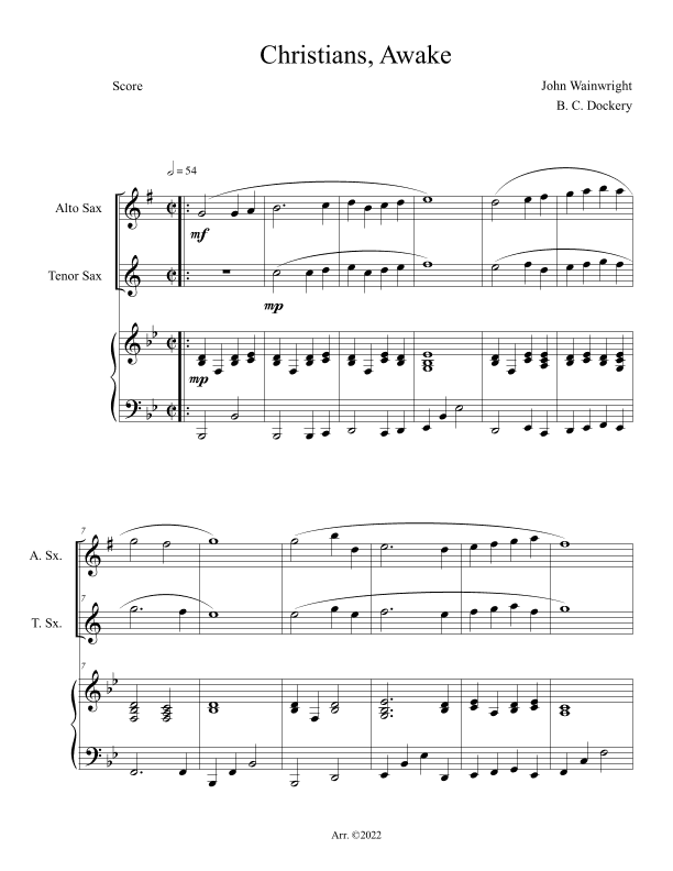 Christians Awake (Alto and Tenor Sax Duet with Piano Accompaniment) (arr. B. C. Dockery)