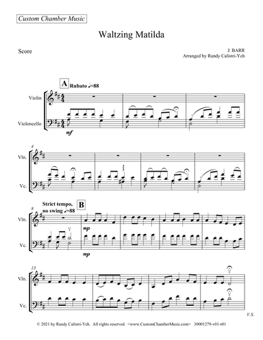 Waltzing Matilda (violin/cello duet) (arr. Randy Calistri-Yeh)