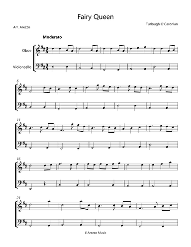 Turlough'o Carolan Fairy Queen Oboe and Cello Sheet Music (arr. Arezzo Music)
