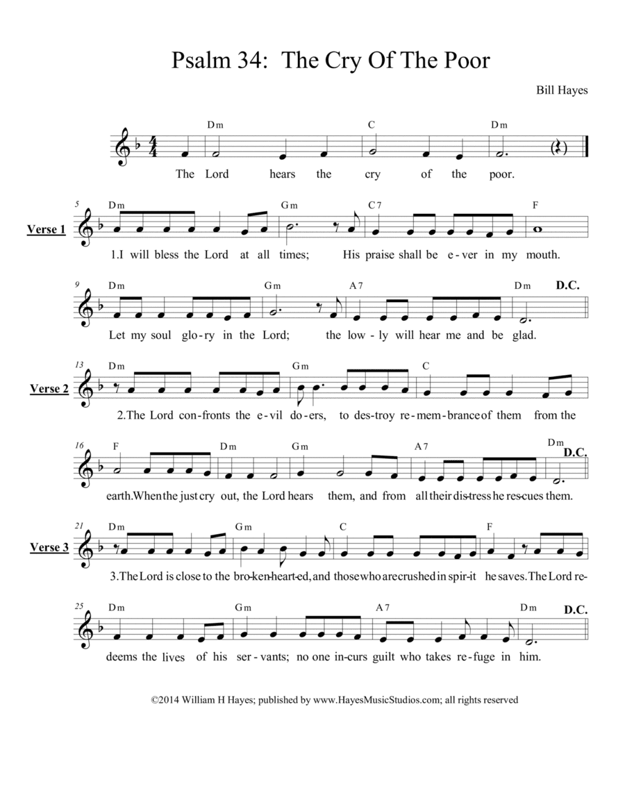 Psalm 34:  The Lord Hears The Cry Of The Poor - leadsheet