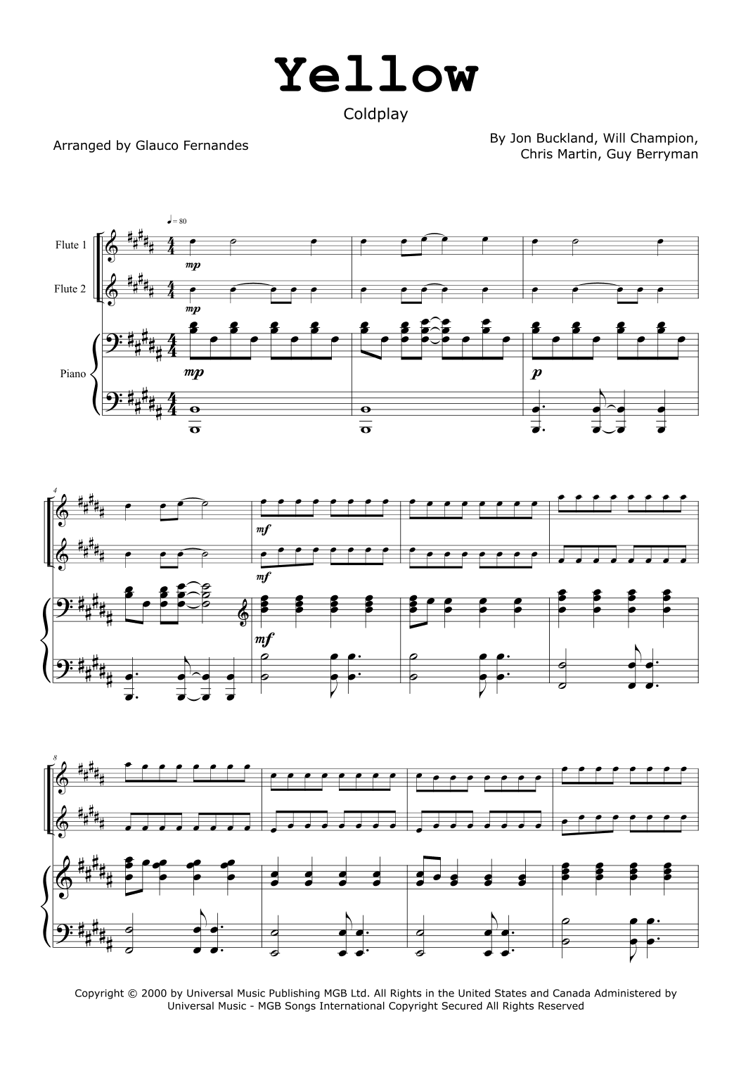 Yellow (arr. Glauco Fernandes)
