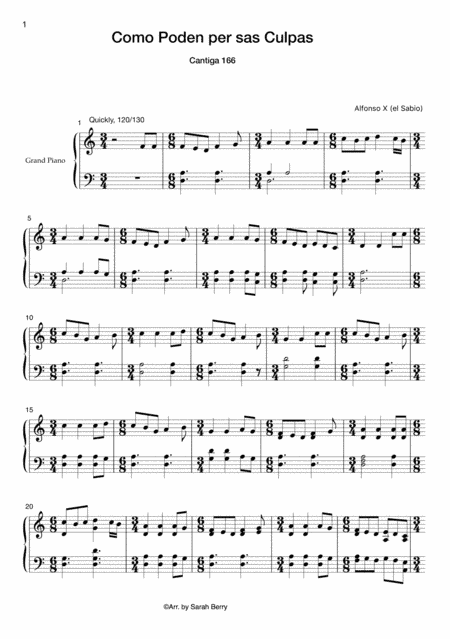 Como poden per sas Culpas : Piano Solo (arr. Sarah Berry)