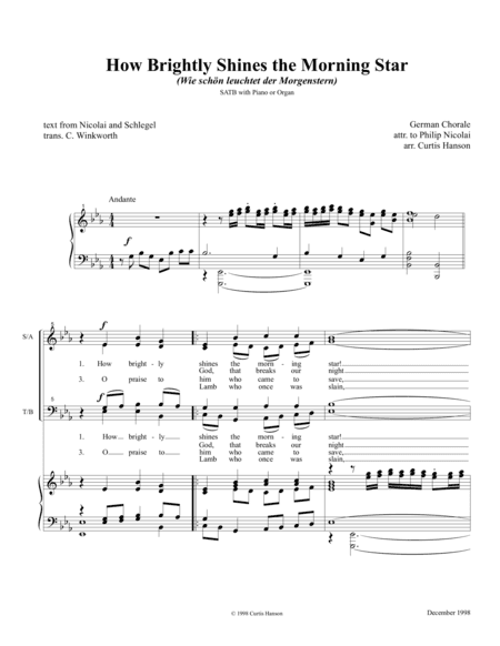 How Brightly Shines the Morning Star (SATB) (arr. Curtis Hanson)