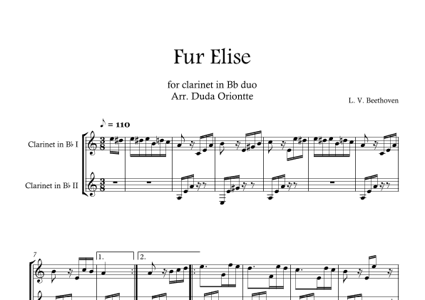 Fur Elise (for clarinet duo) (arr. Duda Oriontte)