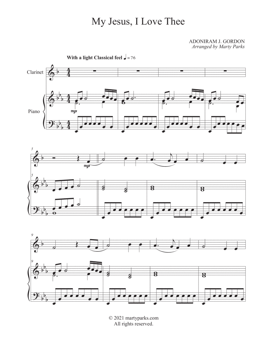 My Jesus, I Love Thee (Clarinet-Piano) (arr. Marty Parks)