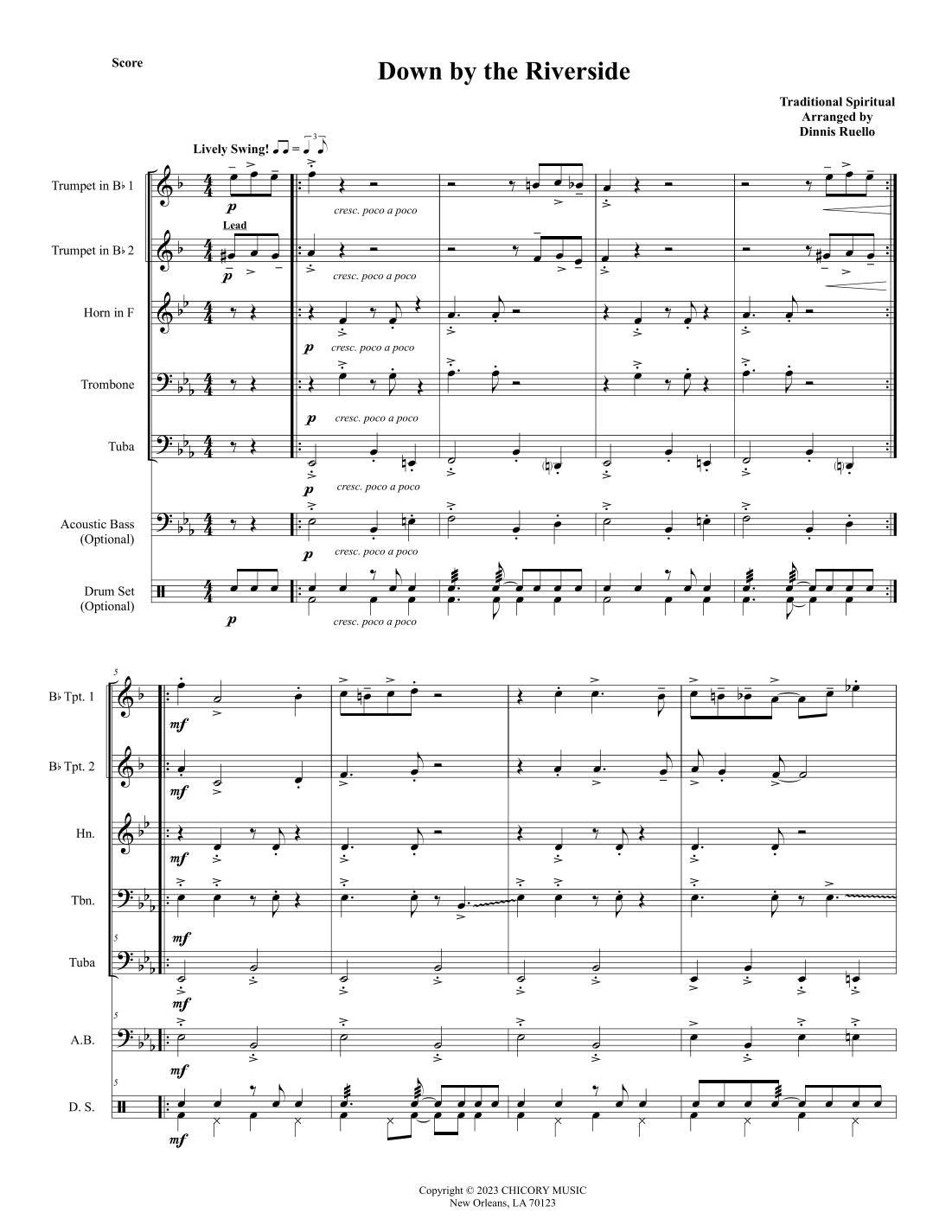 Down by the Riverside - Brass Quintet arranged in Trad. New Orleans Brass Band Style (arr. Dennis Ruello)
