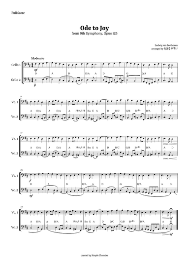 Ode to Joy for Violoncello Duet by Beethoven Opus 125 (arr. れある やすけ)