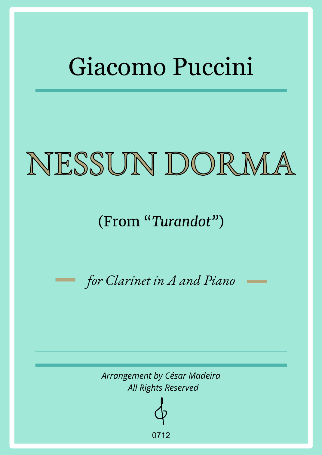 Nessun Dorma by Puccini - Clarinet in A and Piano (Individual Parts) (arr. César Madeira)