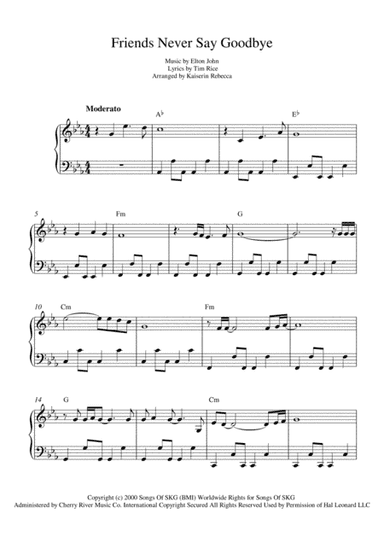 Friends Never Say Goodbye  from THE ROAD TO EL DORADO (arr. Kaiserin Rebecca)