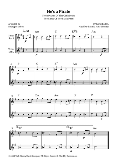 He's A Pirate (arr. Rodrigo Faleiros)