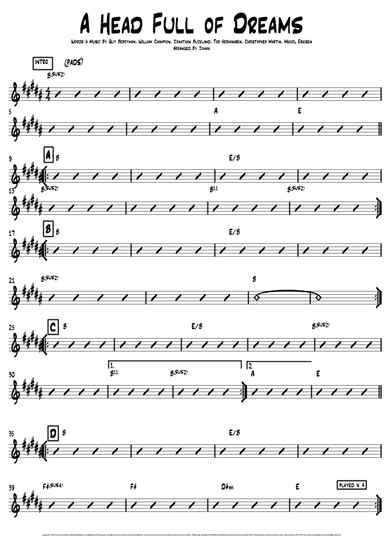 A Head Full Of Dreams (arr. Jonah Oliva)