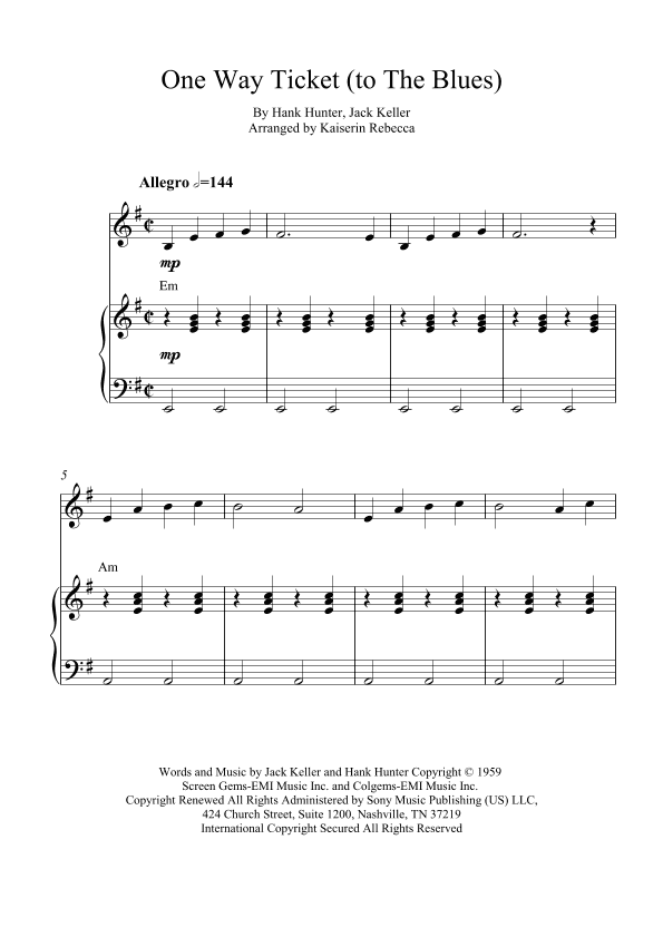 One Way Ticket (to The Blues) (arr. Kaiserin Rebecca)