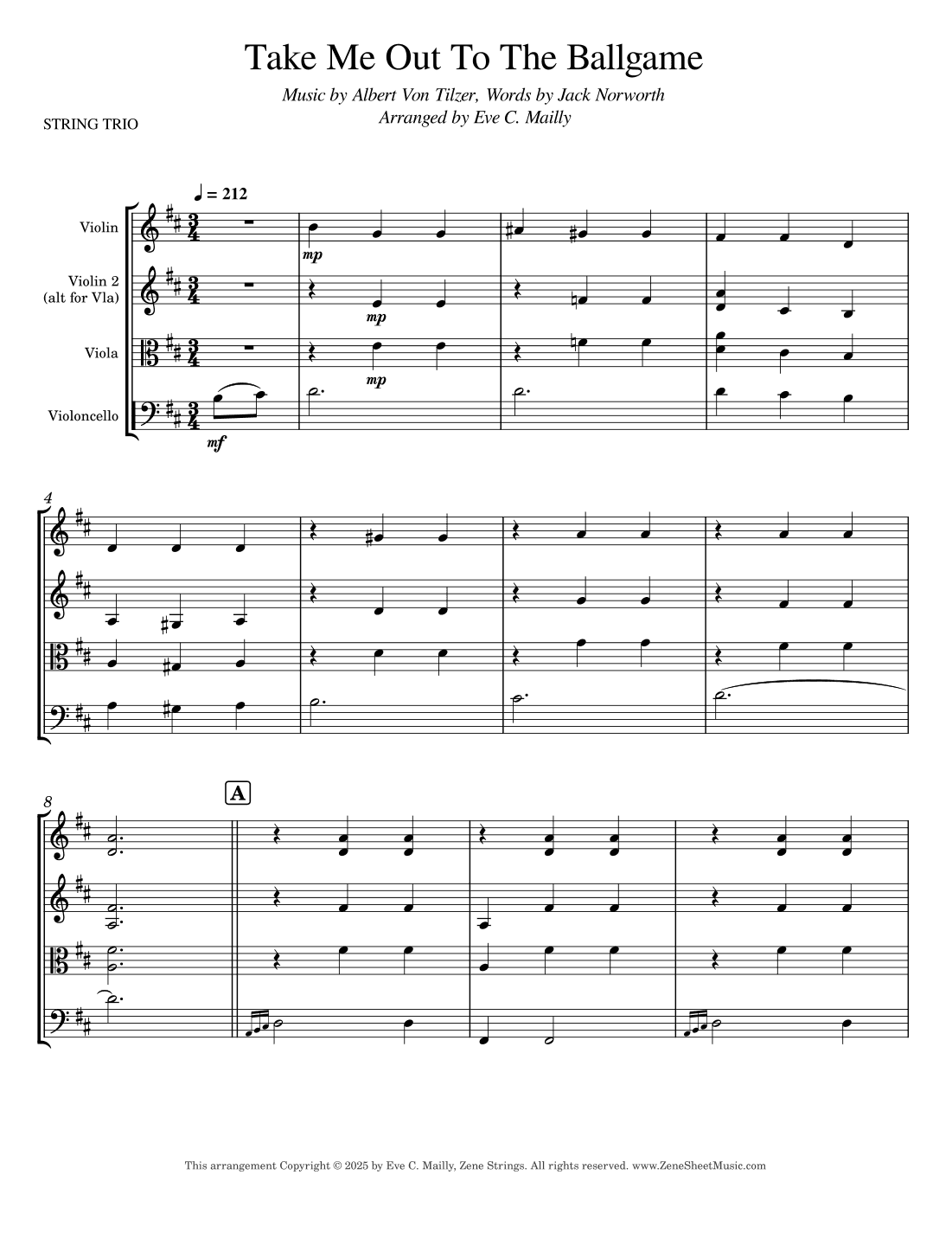 Take Me Out To The Ballgame - String Trio (arr. Eve C. Mailly - Zene Strings)