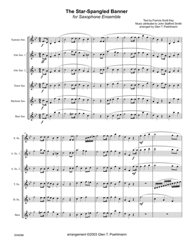 THE STAR-SPANGLED BANNER for SAXOPHONE ENSEMBLE (S-A-A-T-B-Bs) (arr. Glen Poehlmann)
