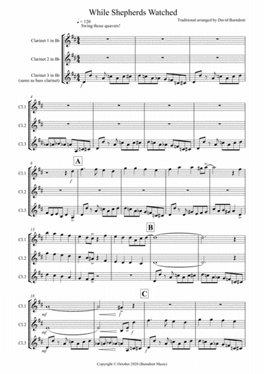 While Shepherds Watched (Jazzy Version!) for Clarinet Trio (arr. David Burndrett)
