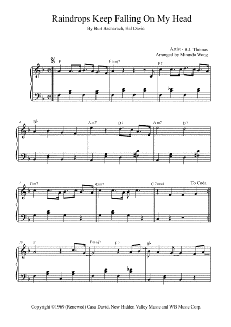 Raindrops Keep Fallin' On My Head (arr. Miranda Wong)
