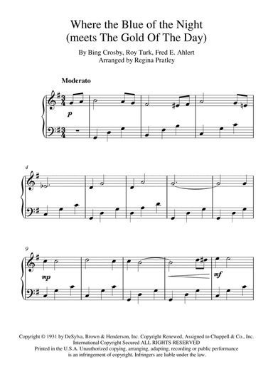 Where The Blue Of The Night (meets The Gold Of The Day) (arr. Regina Pratley)