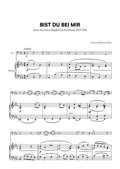 Bist du bei Mir (BWV 508) (for Tuba and Piano) (arr. Cadenza Editions)